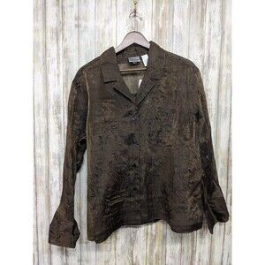 Chico's Sheer Crinkle Bronze Leaf Long Sleeve Button Down Top Size 2 / L NWT $72